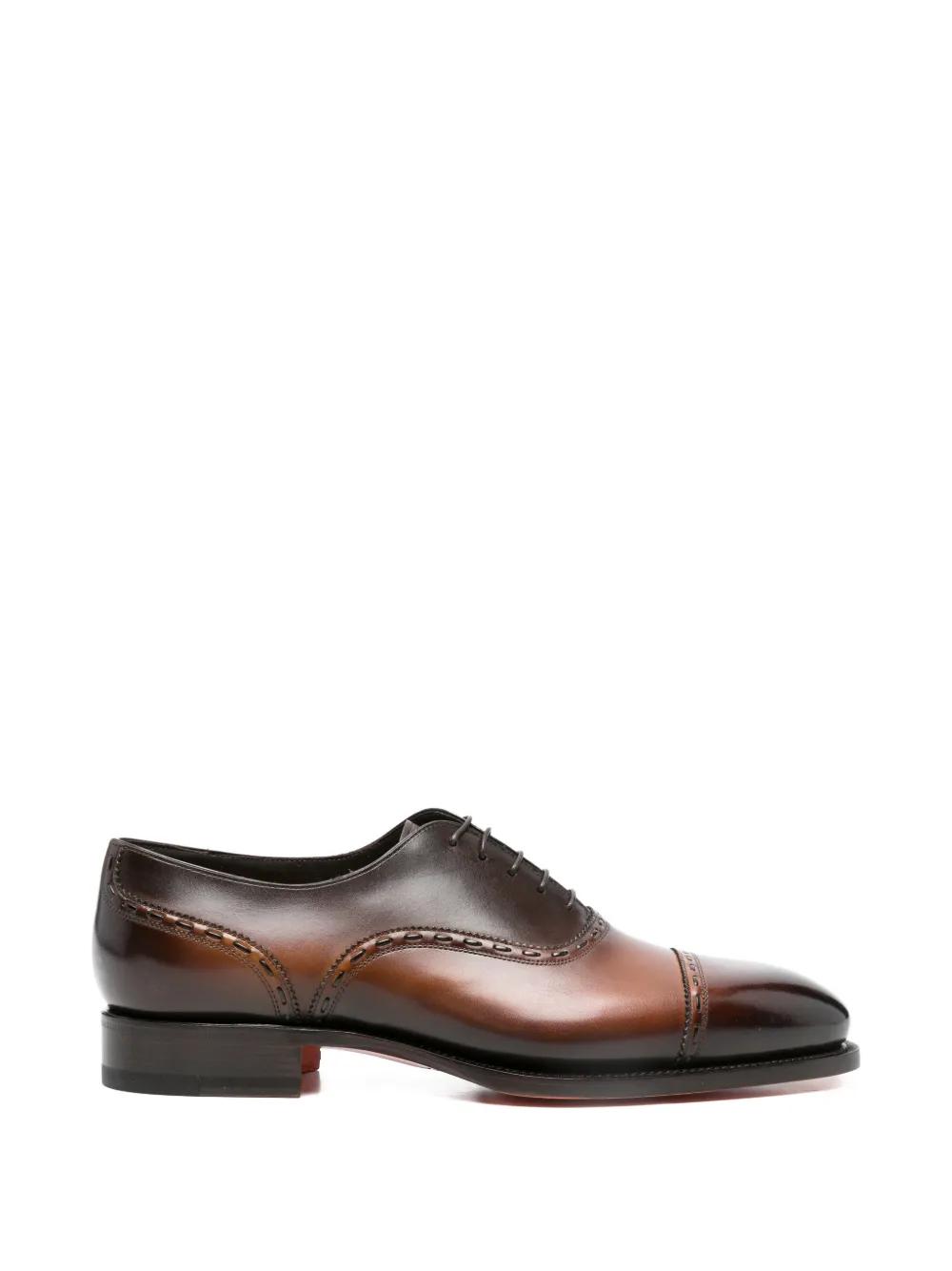 Santoni Oxford en cuir marró amb pàtina pintada a mà — l'anticatura