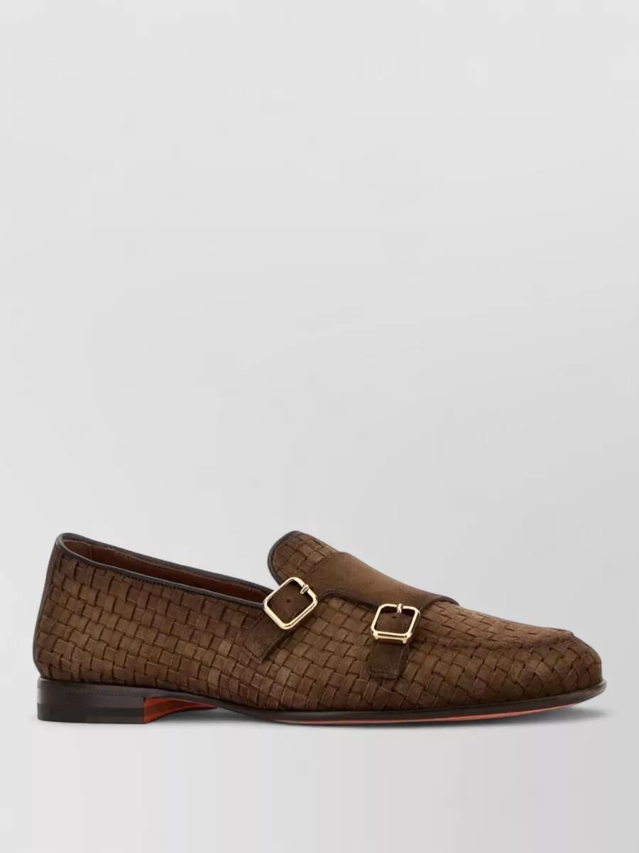 Santoni Scacco double buckle monk strap en serratge