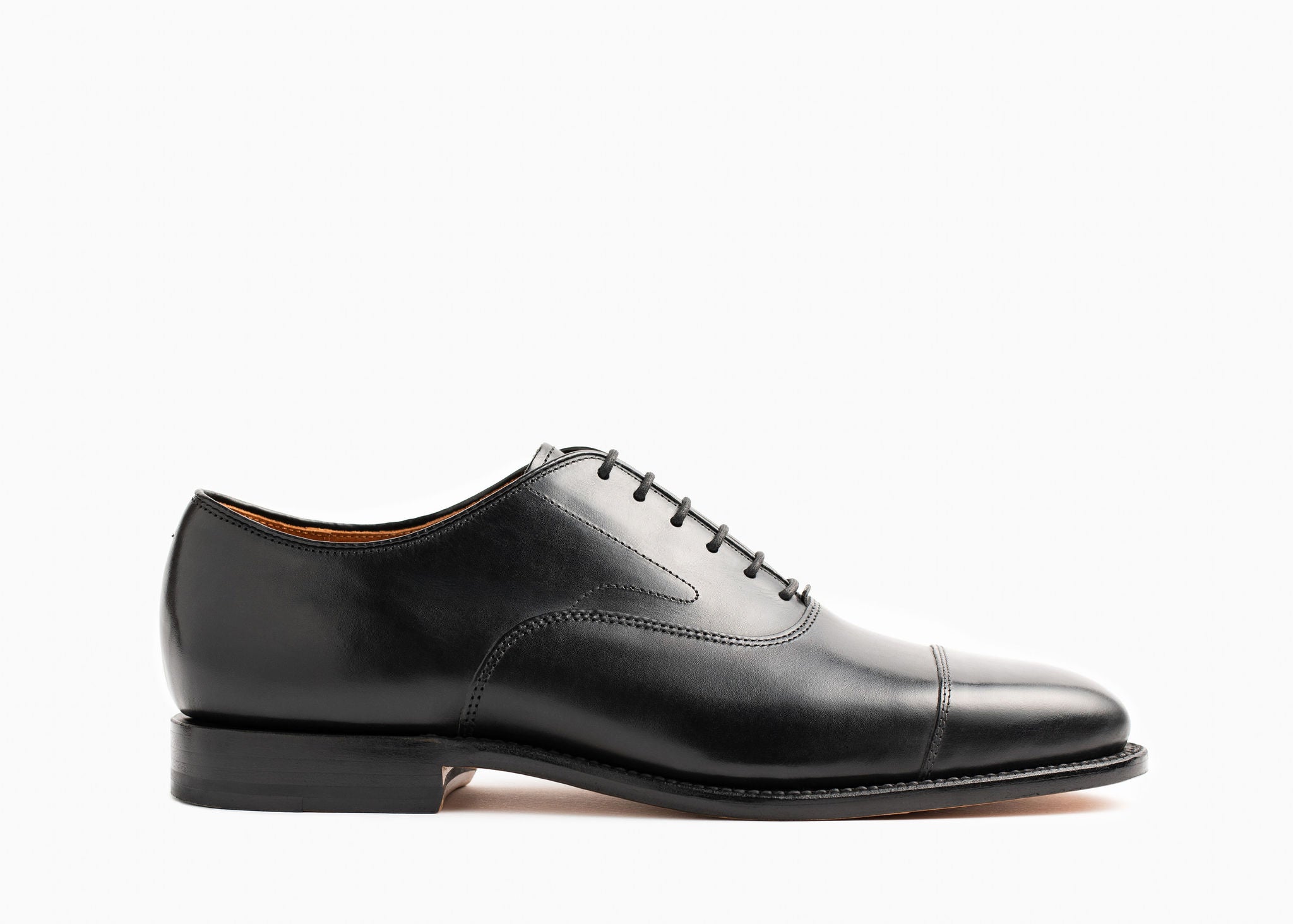 Grant Stone Cap Toe Oxford en black calf — la sabata americana feta a Xiamen